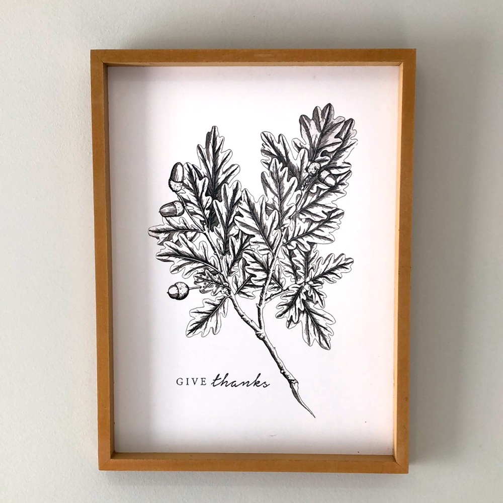 Give Thanks wood art. 12”x15” with open shadow box feel! Acorn/leaf motif. New!
